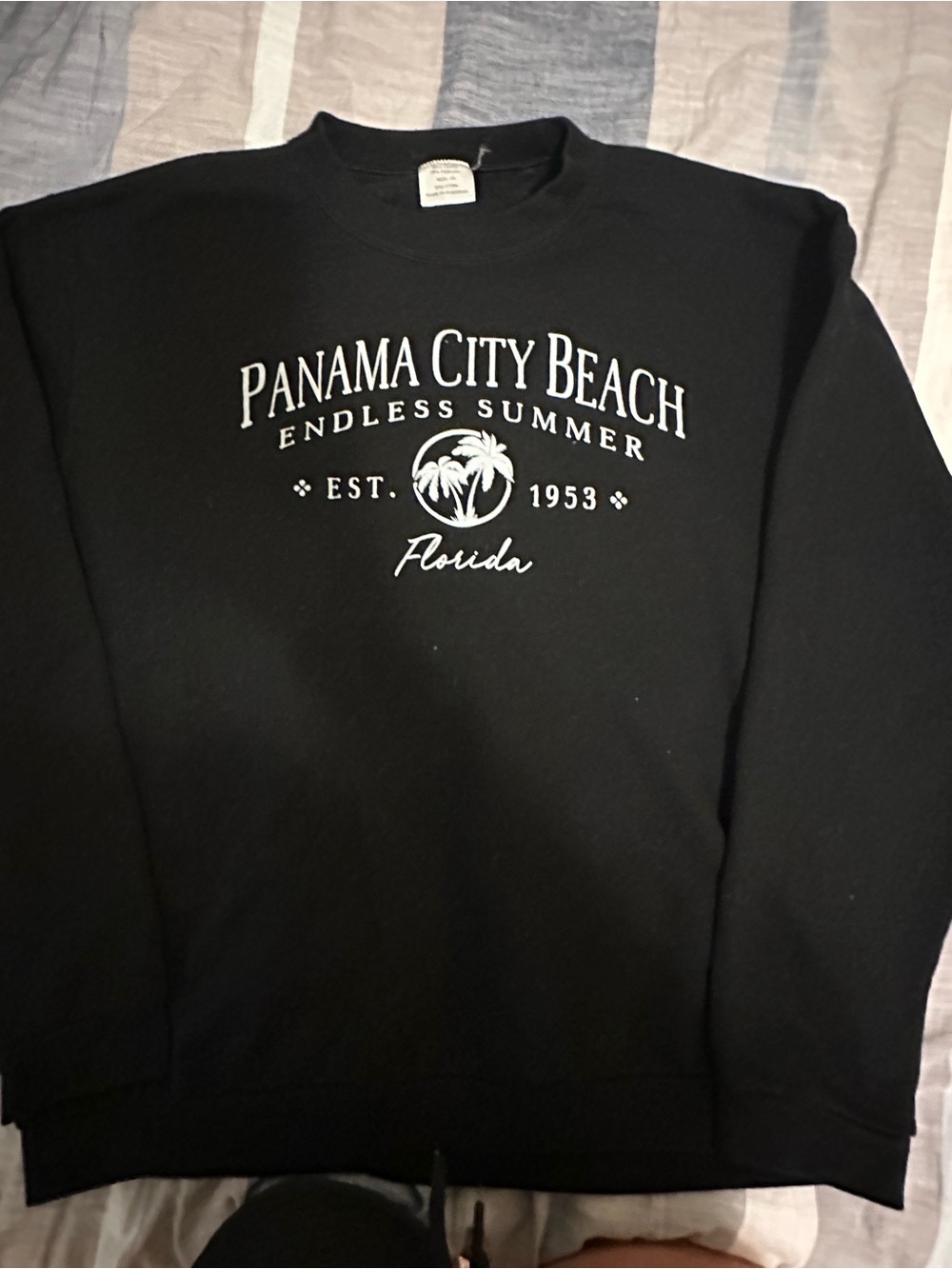 Source Unknown Black Crewneck with White Panama City Beach Graphic